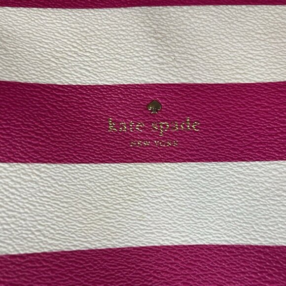 Kate Spade Hawthorn Lane Ryan Pink White Striped Tote Large Coated Canvas - Picture 6 of 11